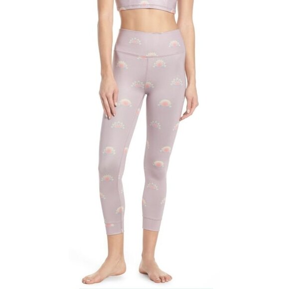 FP Free People Movement Purple Floral Cropped High Rise Leggings M - Picture 1 of 6